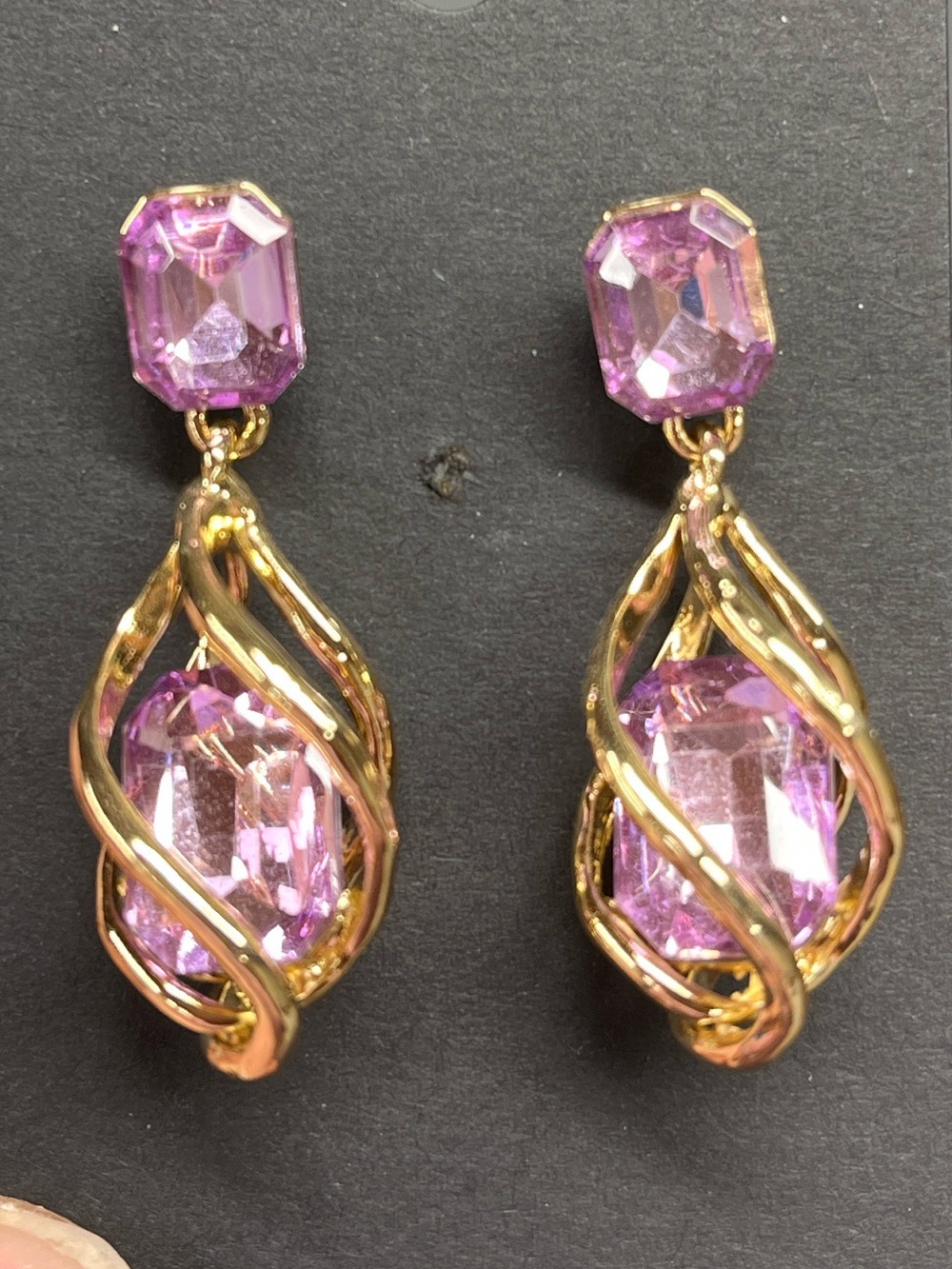 Gold-Tone Purple Crystal Drop Post Earrings - Women Jewelry